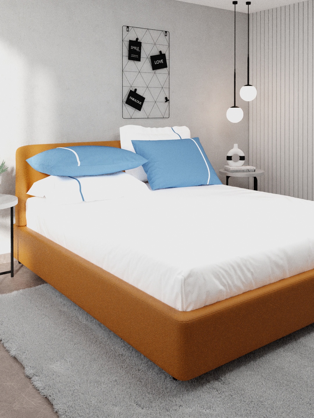 

Stoa Paris White & Blue Solid 144 TC Cotton King Bedsheet with 4 Pillow Covers