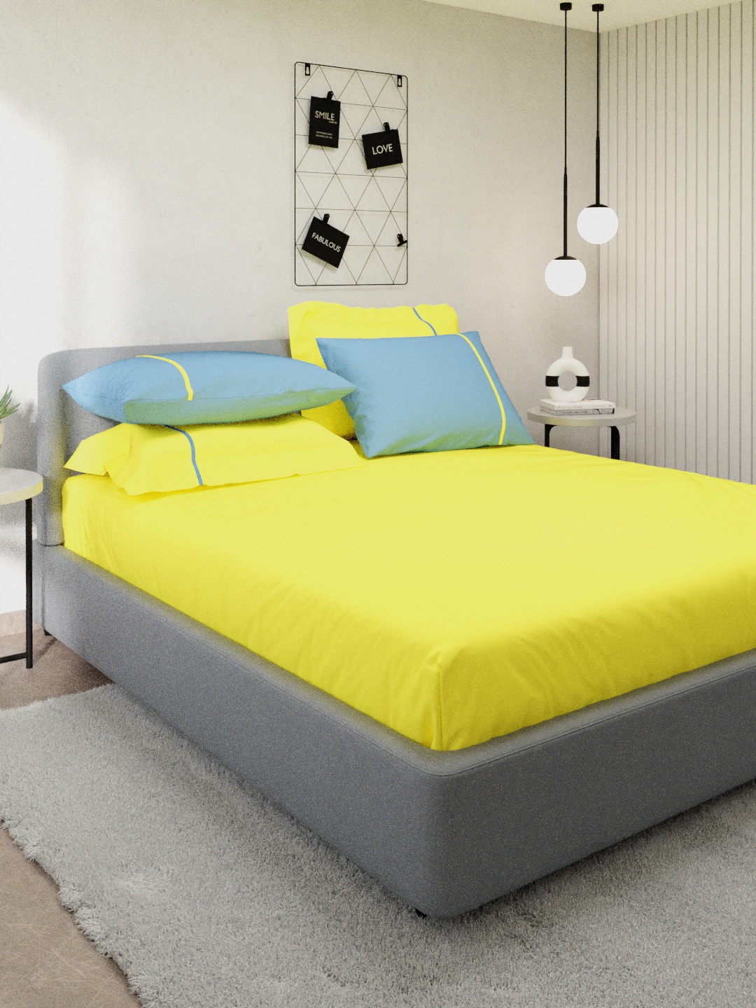 

Stoa Paris Yellow & Blue 144 TC King Bedsheet with 4 Pillow Covers