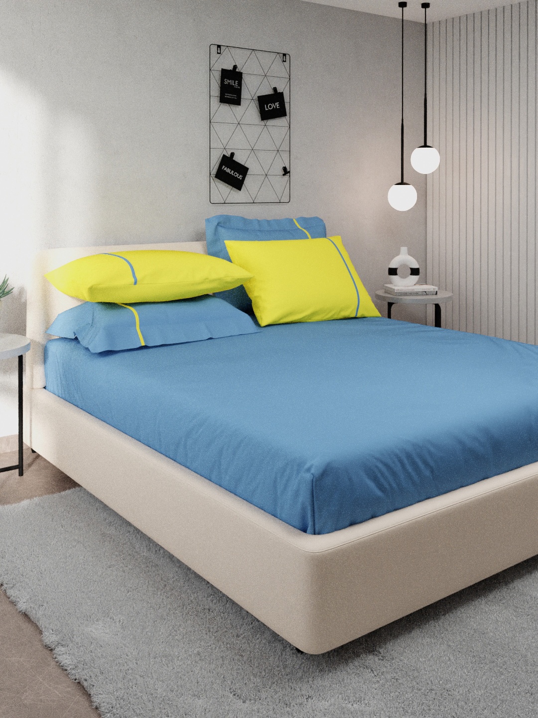 

Stoa Paris Blue & Lime Green Solid 144 TC Cotton King Bedsheet with 4 Pillow Covers