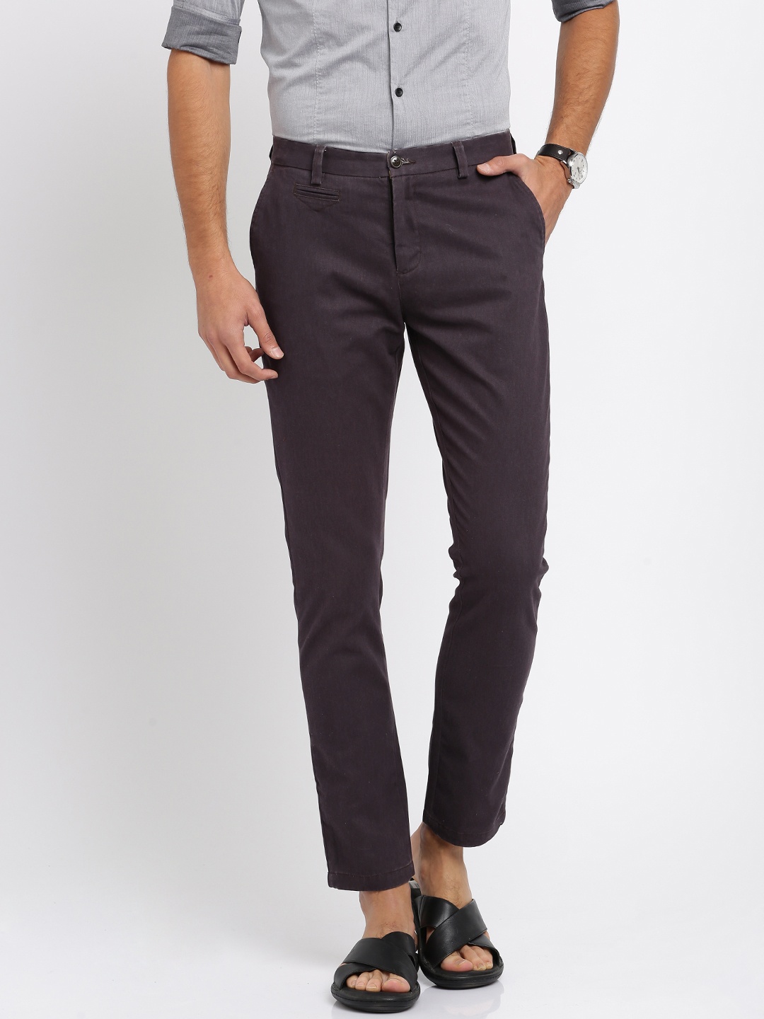 

True Blue Men Burgundy Solid Casual Trousers
