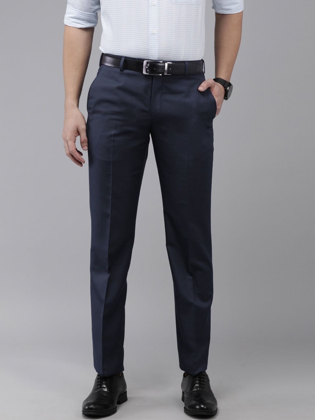 

Park Avenue Men Navy Blue Smart Fit Formal Trousers