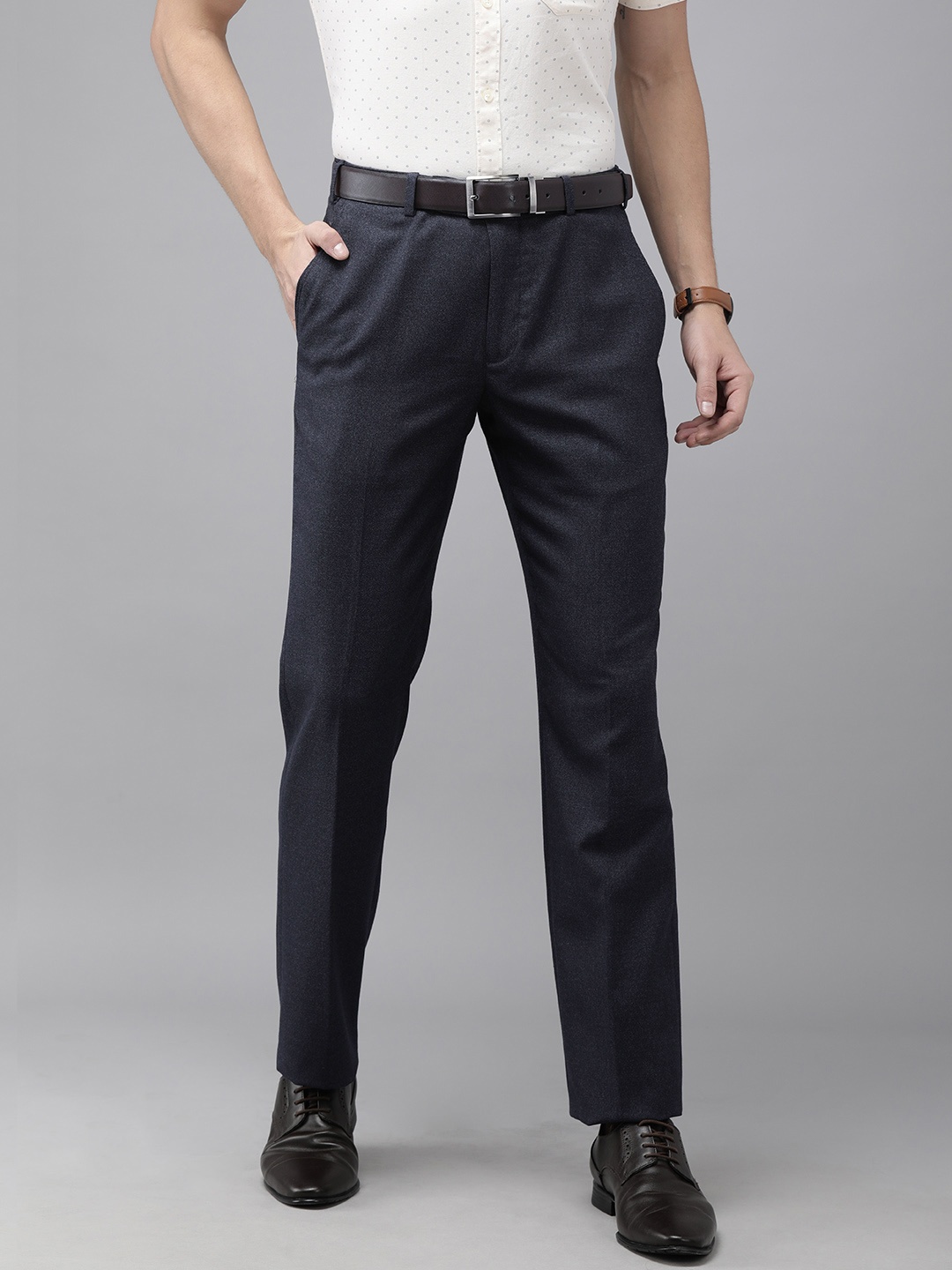 

Park Avenue Men Navy Blue Solid Smart Fit Formal Trousers