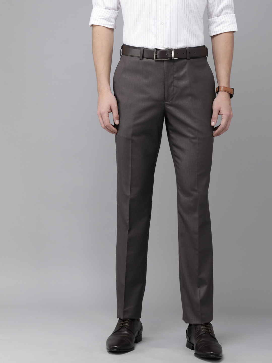 

Park Avenue Men BrownSolid Smart Fit Formal Trousers, Brown