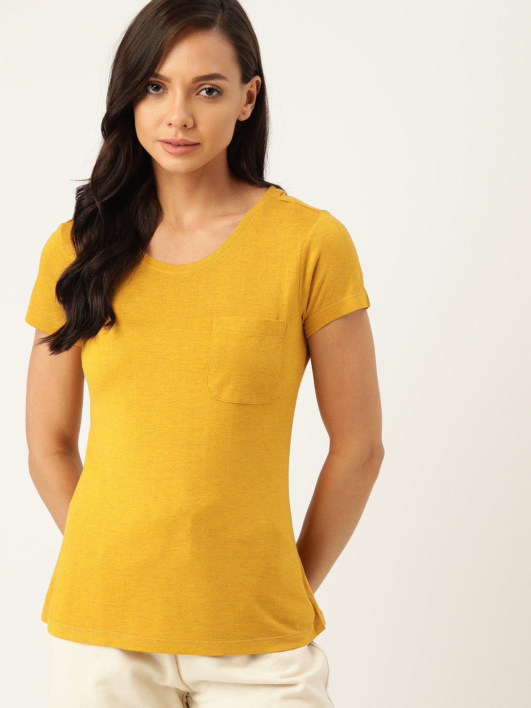 

ETC Women Mustard Yellow Solid Lounge T-shirt