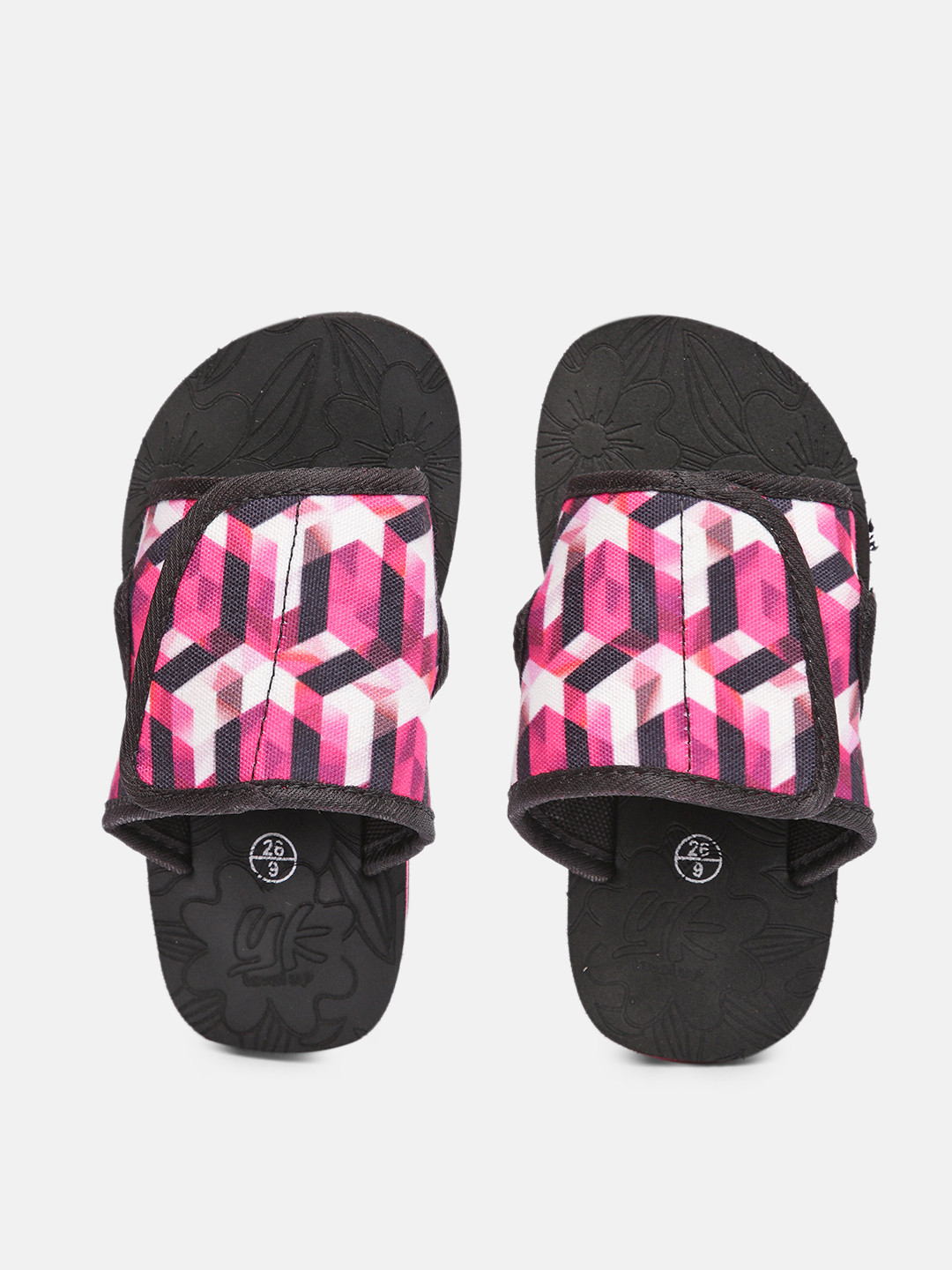 

YK Girls Black & Pink Printed Sliders