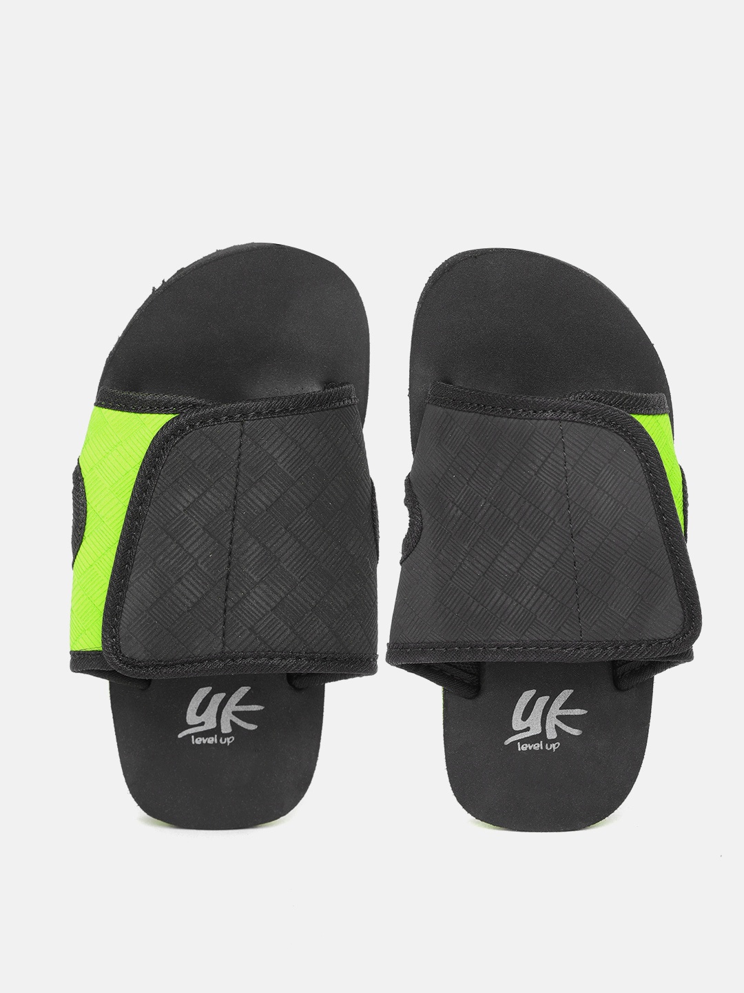 

YK Kids Black & Fluorescent Green Self-Design Sliders