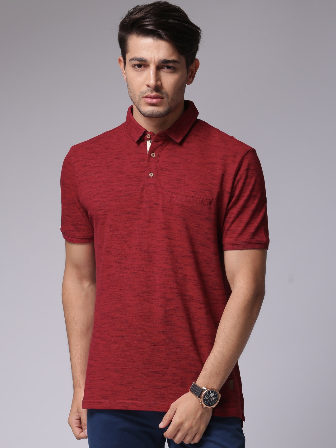 

True Blue Men Maroon Solid Regular Fit Polo Collar T-Shirt