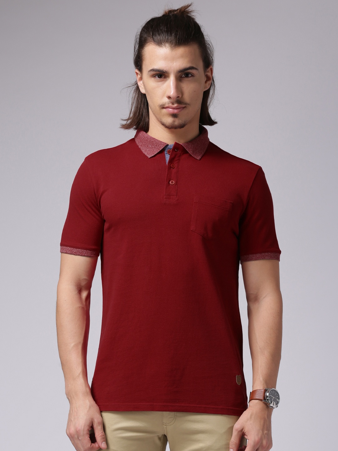

True Blue Men Maroon Solid Polo Pure Cotton T-shirt