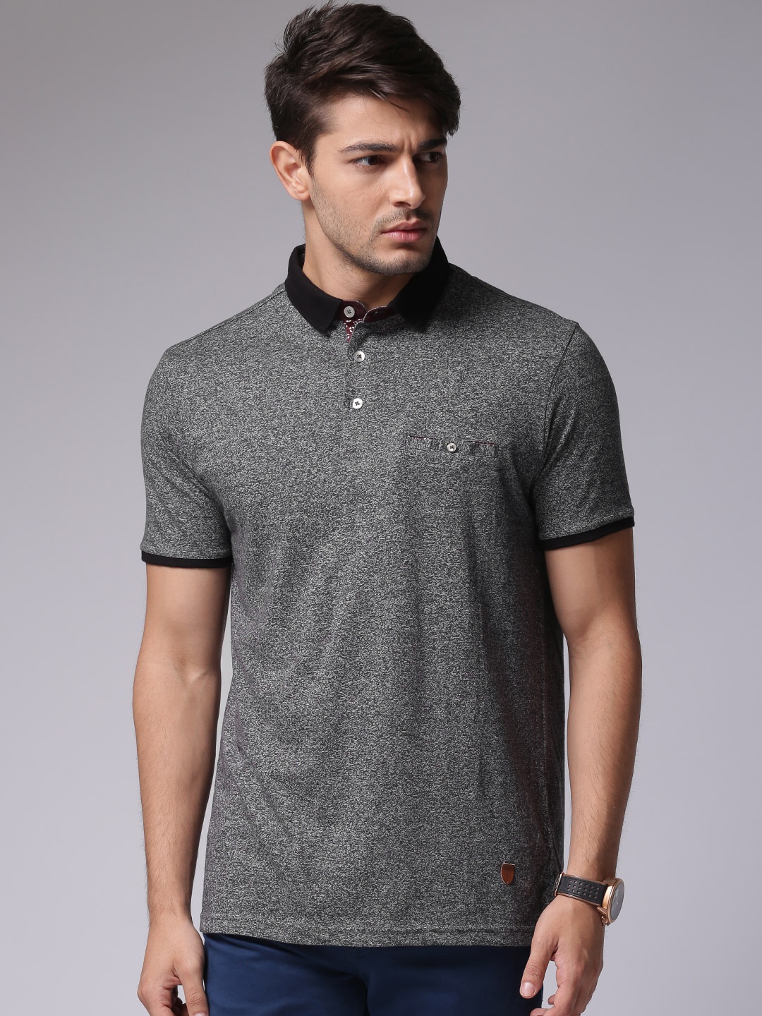 

True Blue Men Charcoal Grey Polo T-Shirt