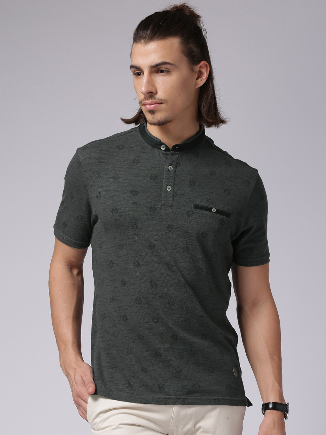 

True Blue Men Charcoal Grey Printed T-shirt