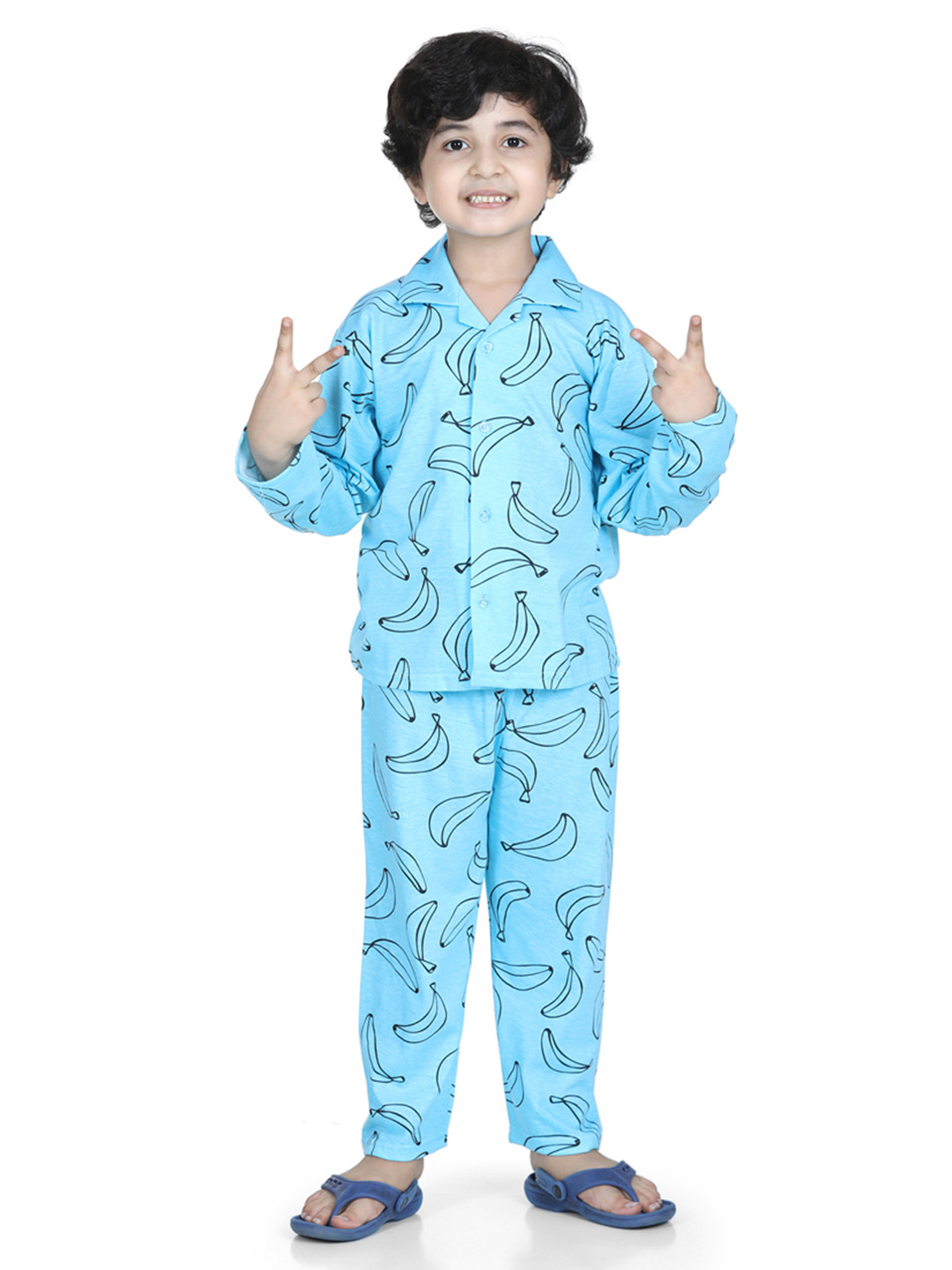 

Aj DEZInES Boys Blue & Black Printed Night suit