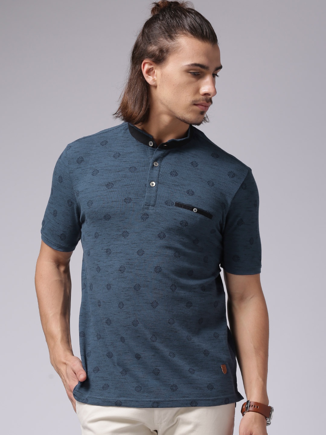 

True Blue Men Navy Printed T-Shirt, Navy blue
