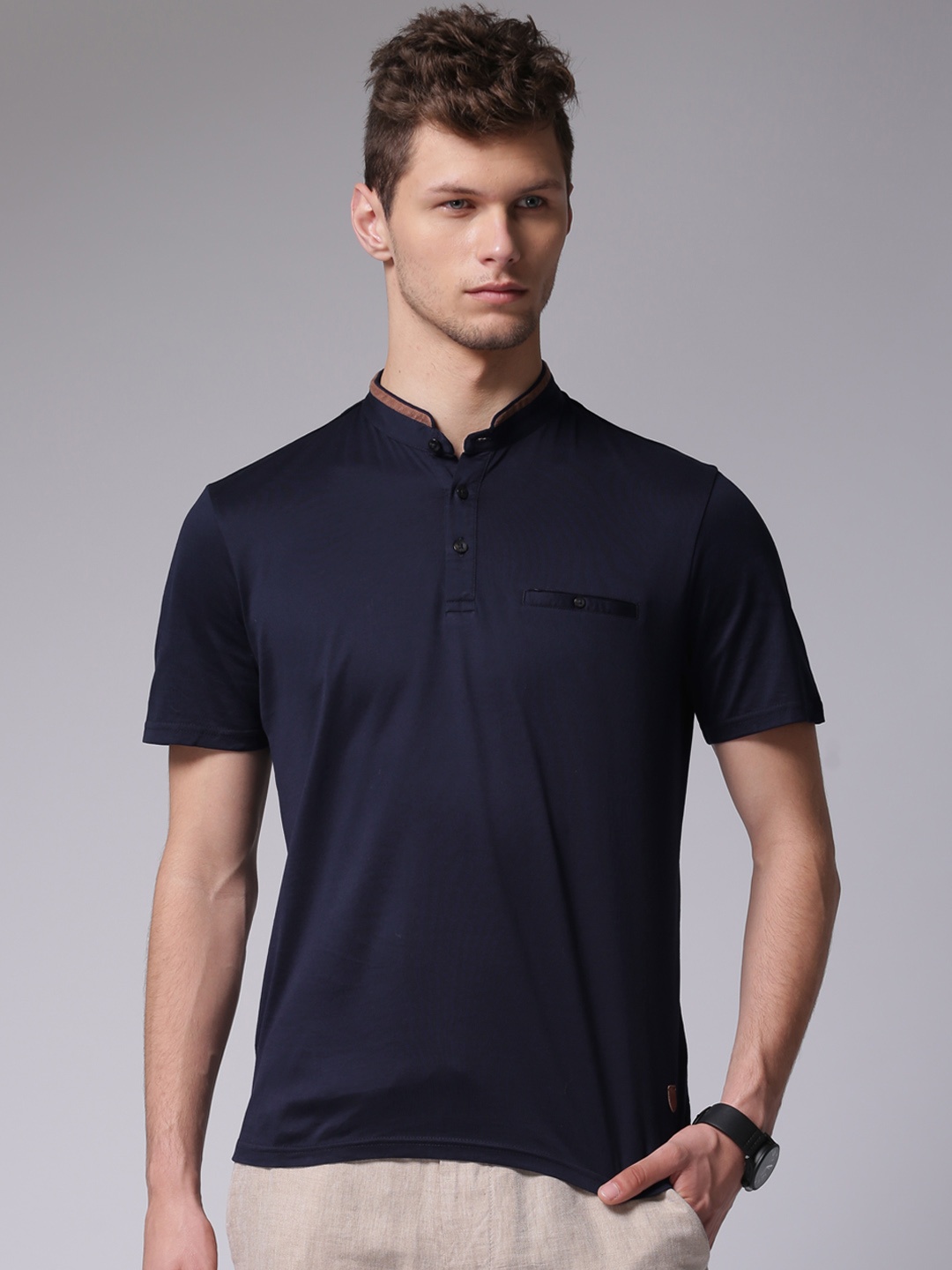 

True Blue Men Navy Solid Pure Cotton T-shirt, Navy blue