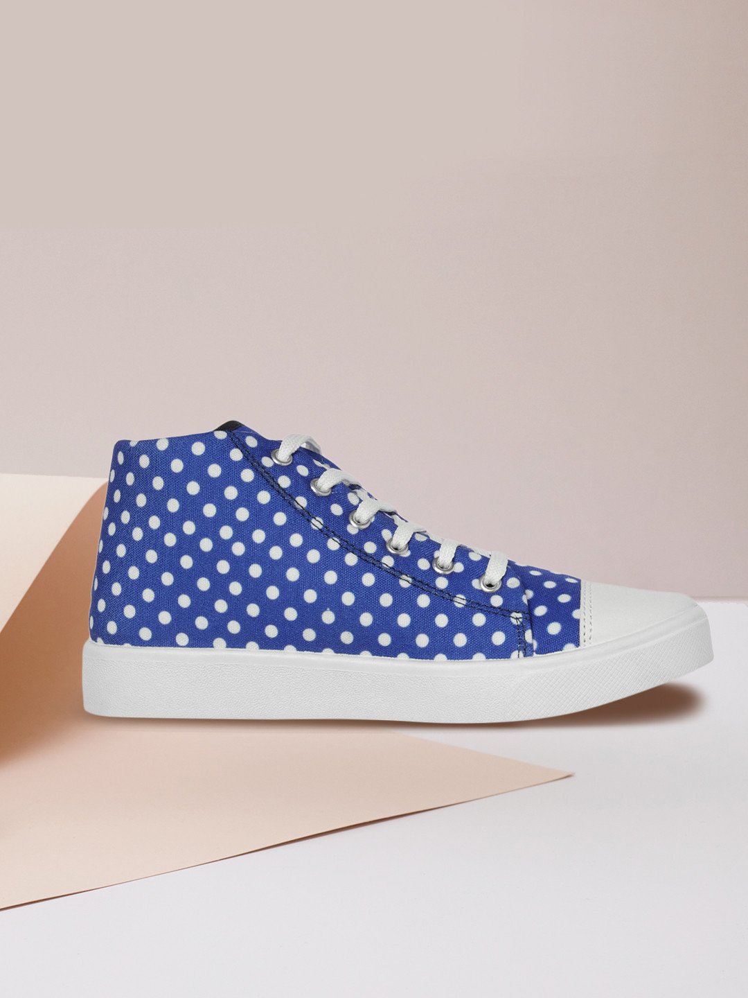 

DressBerry Women Blue Polka Dot Printed Mid-Top Sneakers