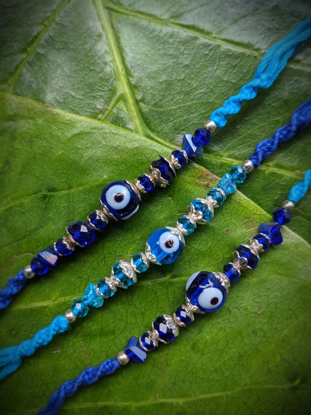 

Digital Dress Room Men Set of 3 Turkish Charm Evil Eye Rakhi, White