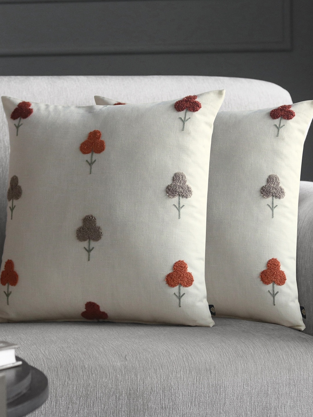 

GM Beige & Maroon Set of 2 Floral Square Cushion Covers
