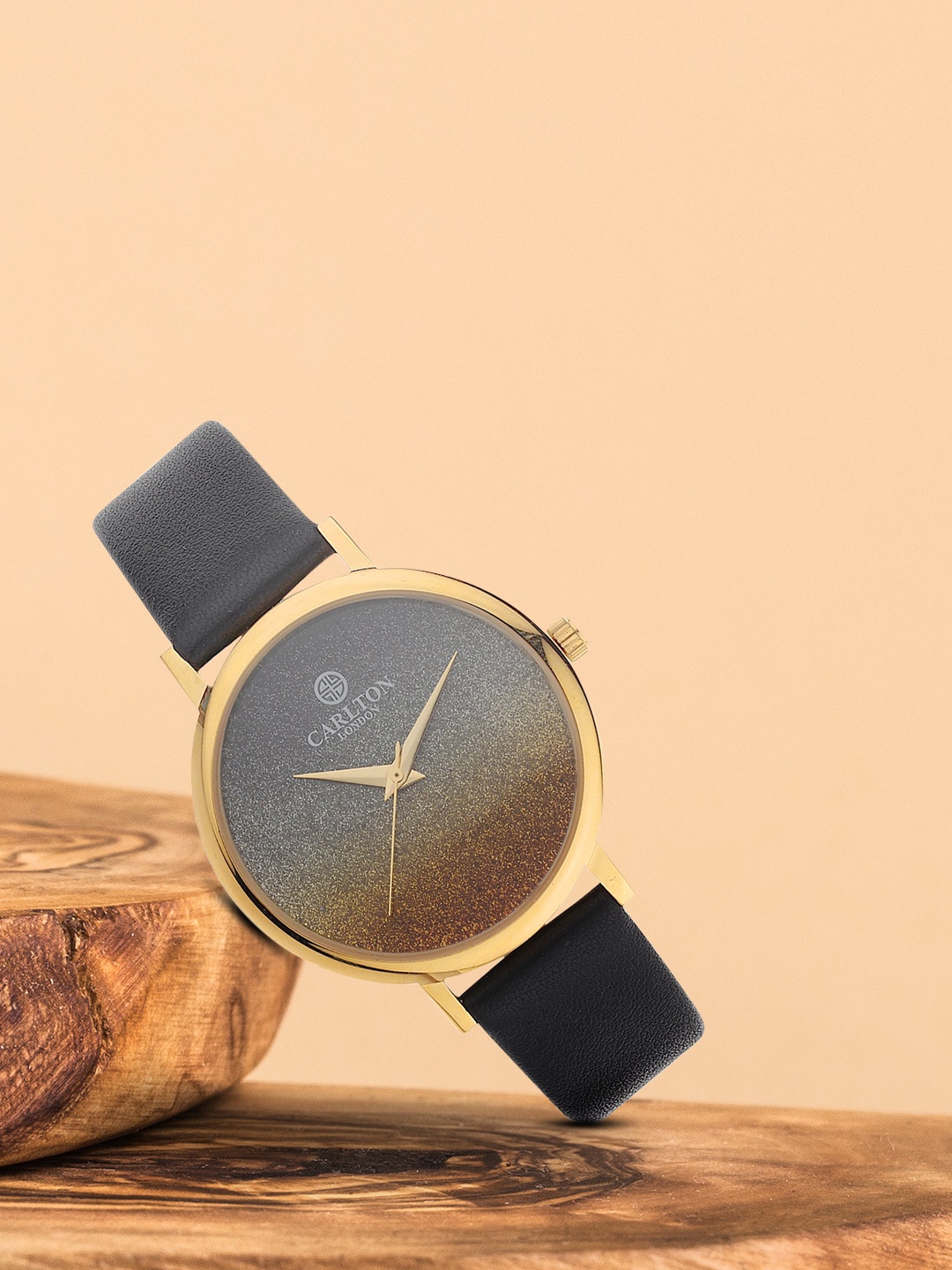 

Carlton London Women Multicoloured Brass Embellished Dial & Black Leather Straps Analogue Watch, Blue