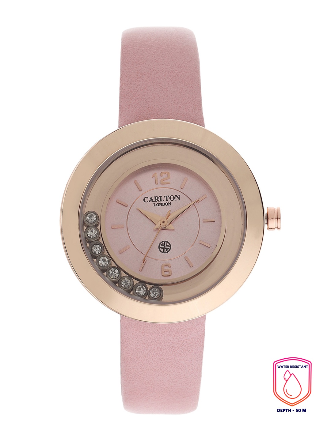 

Carlton London Women Gold-Toned Brass Dial & Pink Leather Straps Analogue Watch