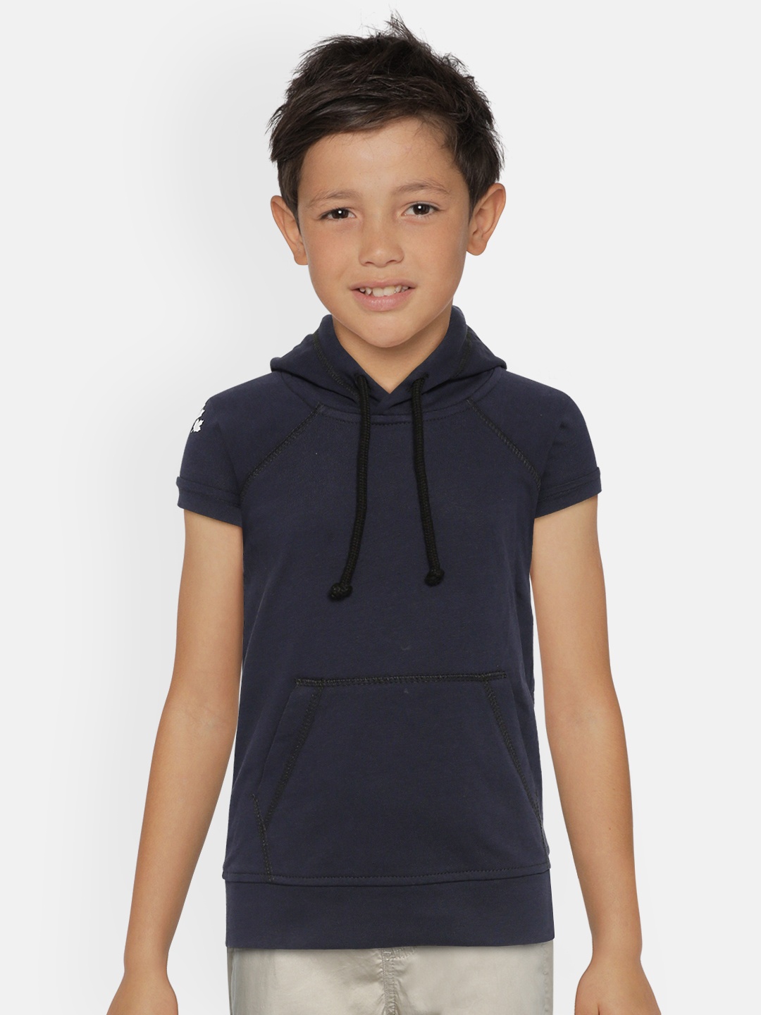 

Rute Boys Navy Blue Solid Cotton Hooded T-shirt