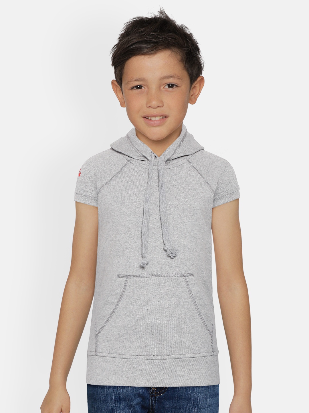 

Rute Boys Grey Melange Solid Cotton Hooded T-shirt