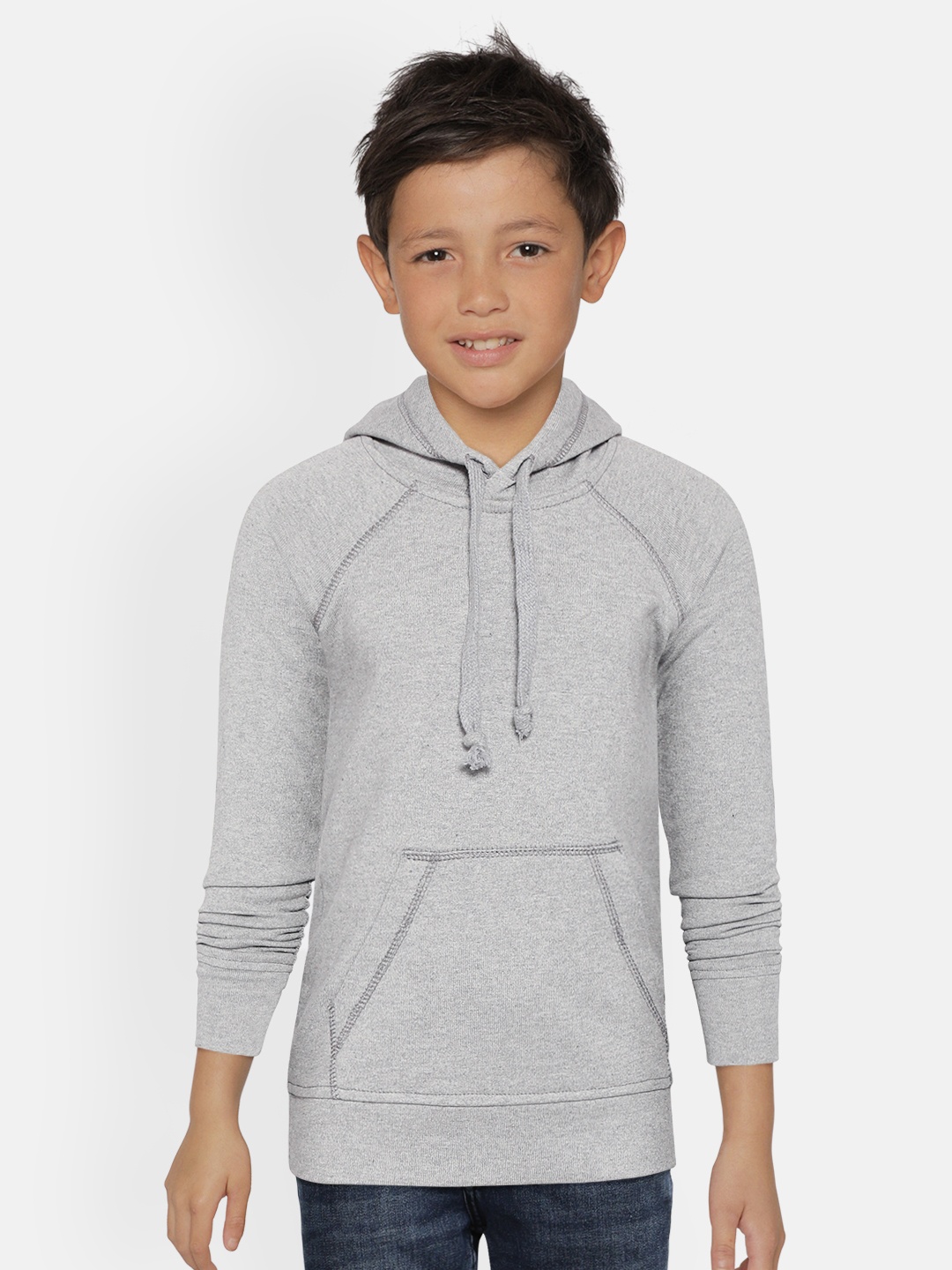 

Rute Boys Grey Melange Cotton Hooded Sweatshirt