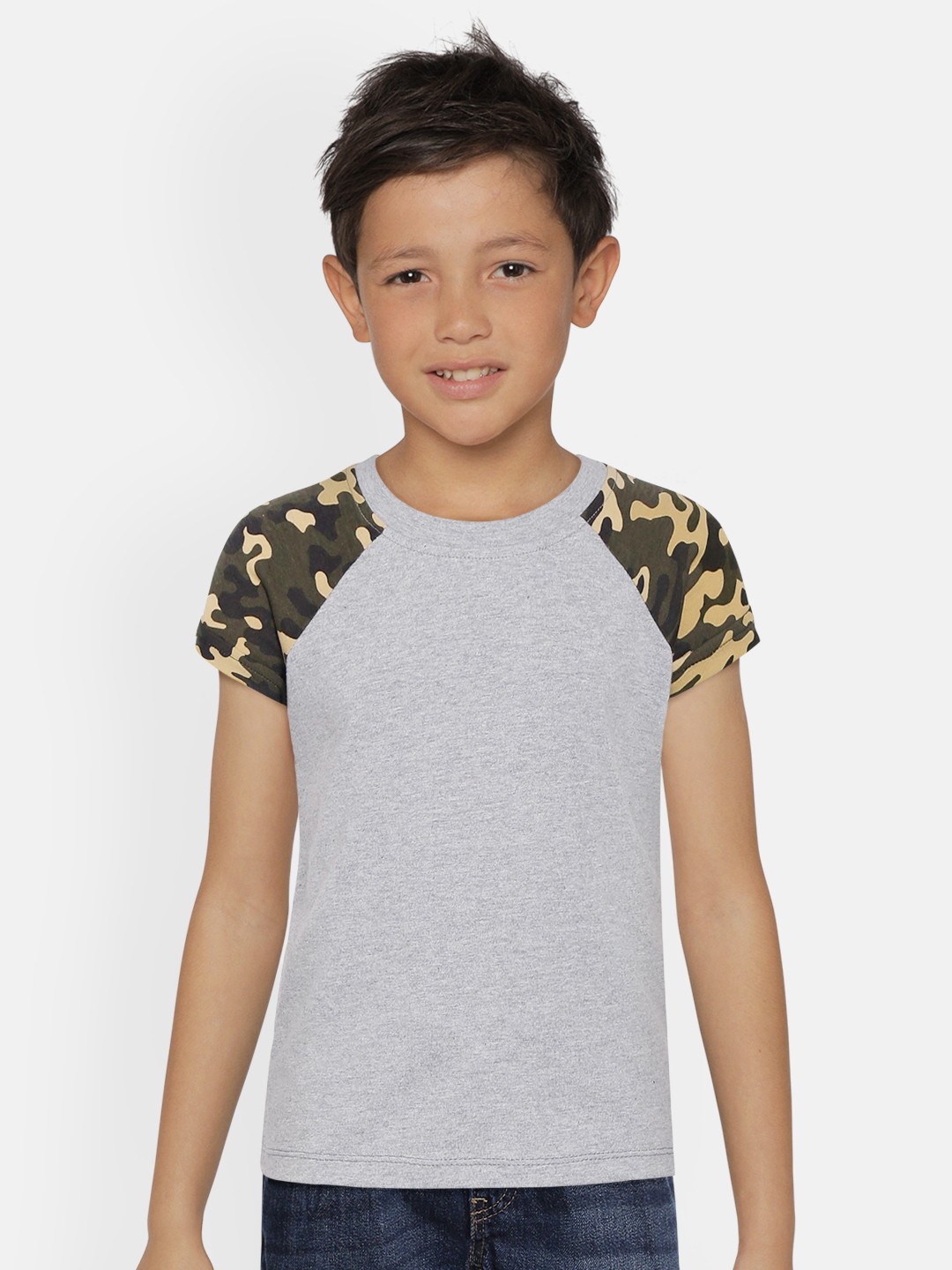 

Rute Boys Grey Melange Cotton Solid T-shirt