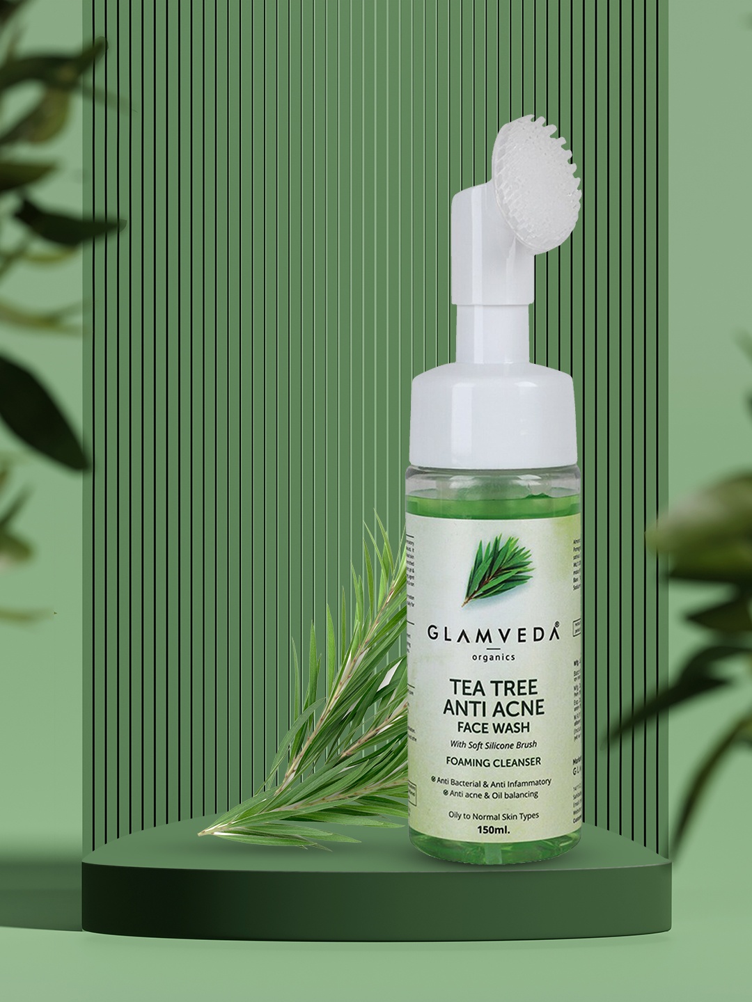 

GLAMVEDA Green Tea Tree Anti Acne Face Wash with Soft Silicone Brush 150ml