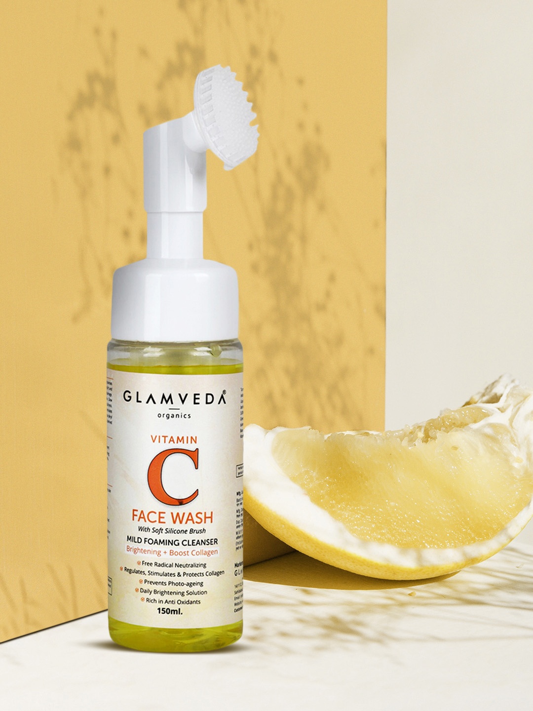 

Glamveda Women Vitamin C Face Wash with Soft Silicone Brush 150 ml, Yellow