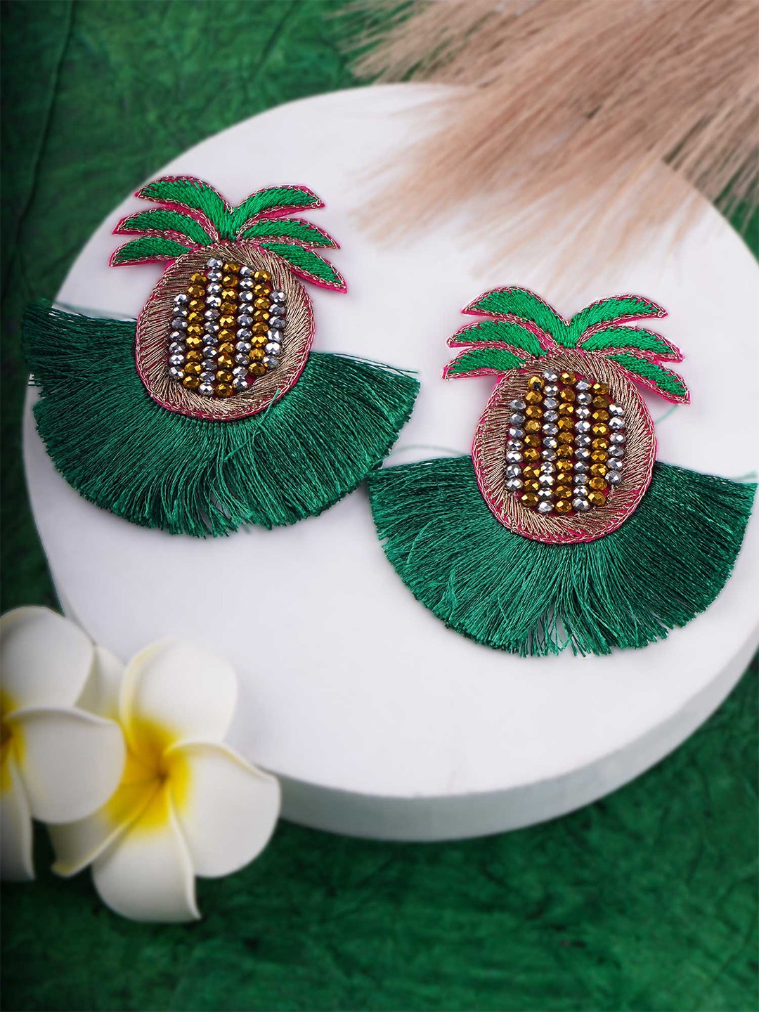 

Adwitiya Collection Green Contemporary Drop Earrings