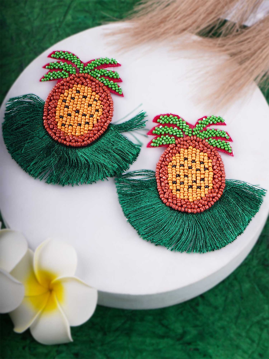 

Adwitiya Collection Green Geometric Drop Earrings