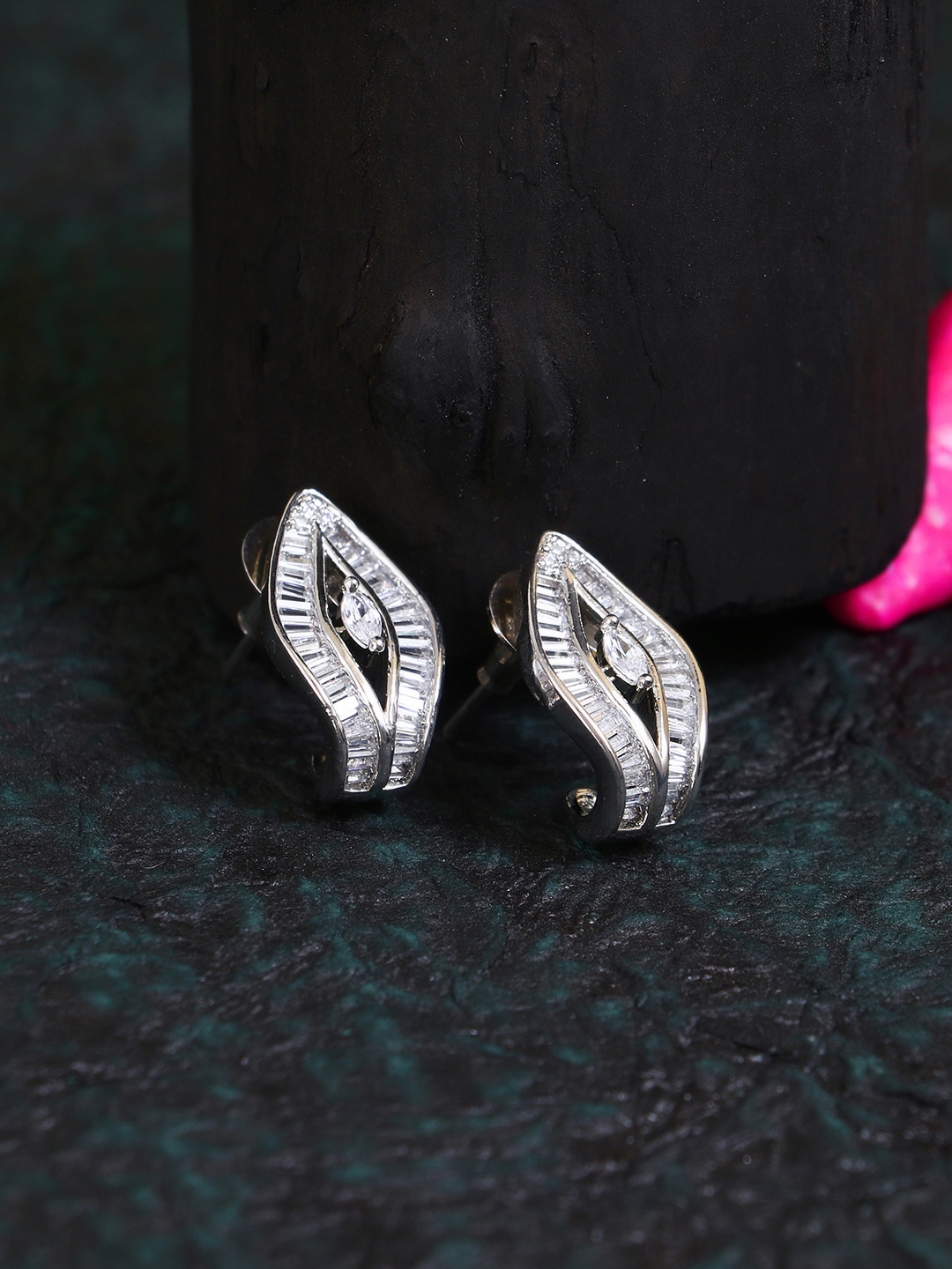 

Adwitiya Collection Silver Contemporary Studs Earrings, Rose gold