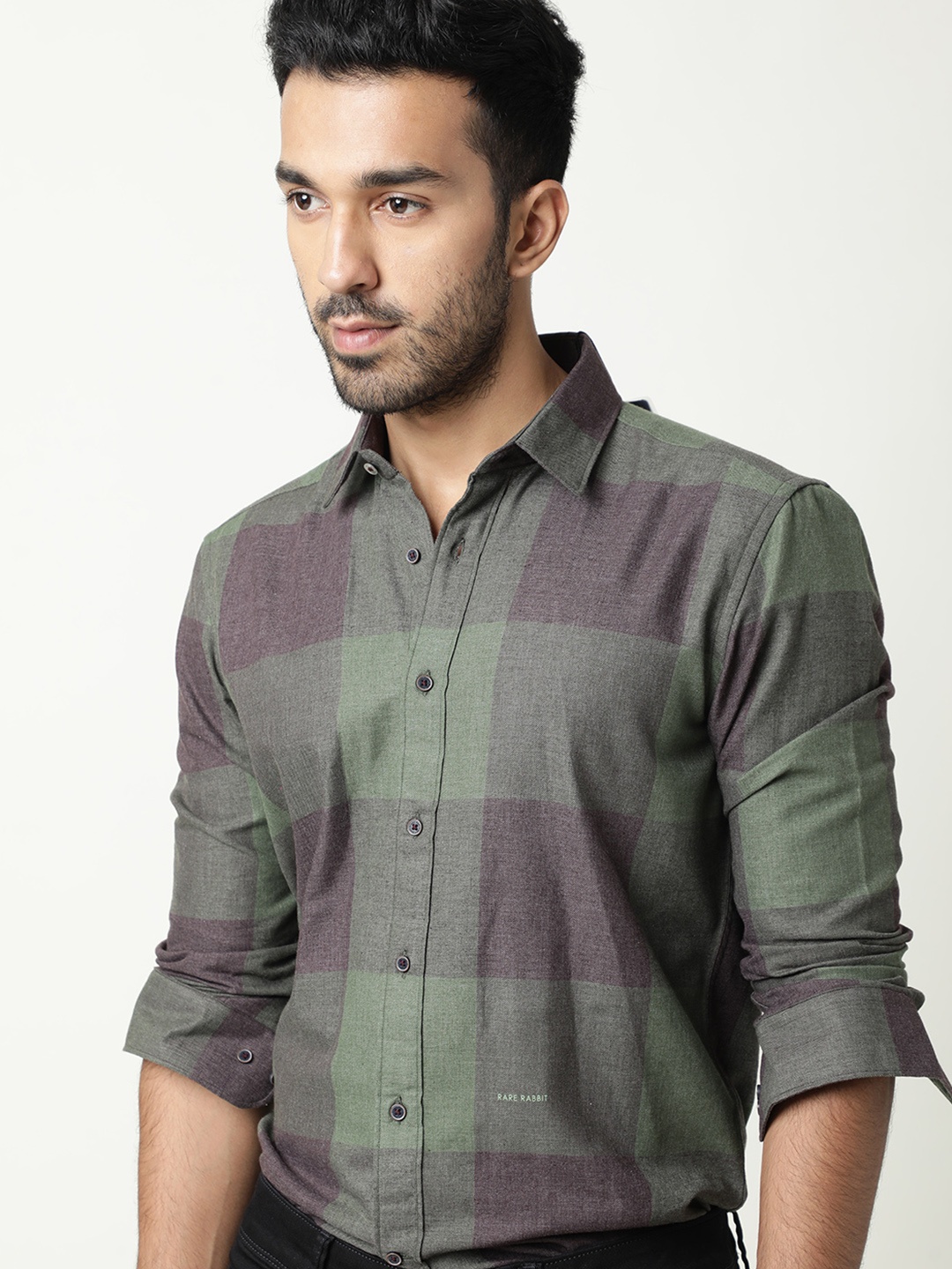 

RARE RABBIT Men Edd Regular Fit Buffalo Check Shirt, Green