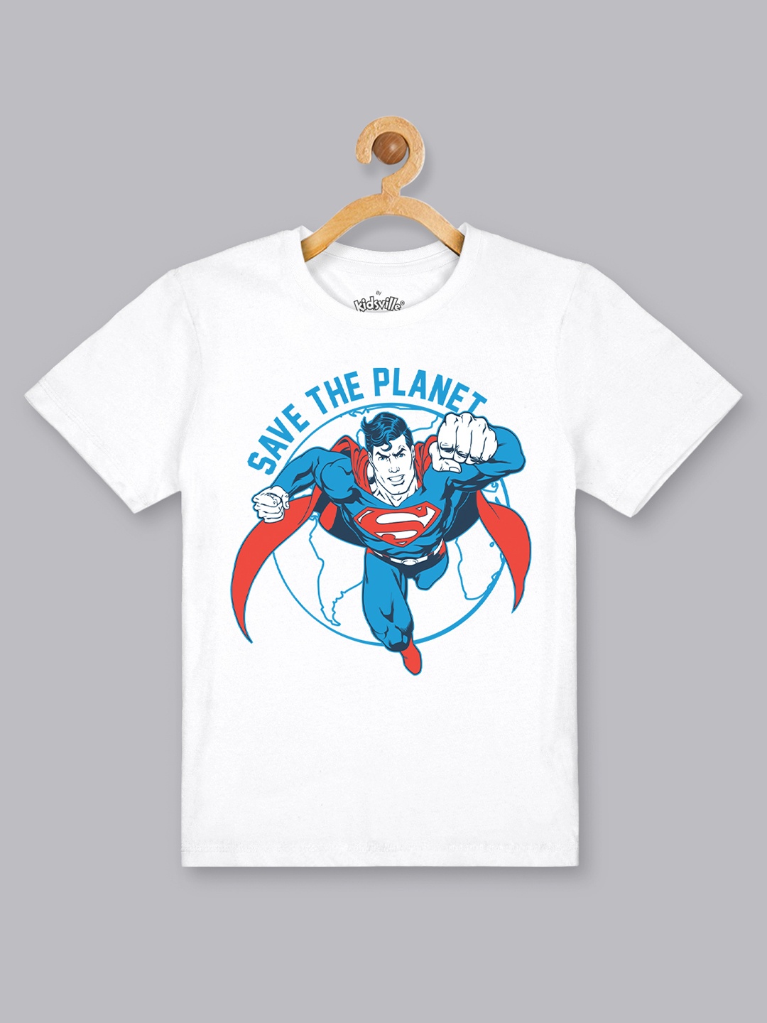 

Kids Ville Boys White Superman Printed Cotton Pure Cotton T-shirt
