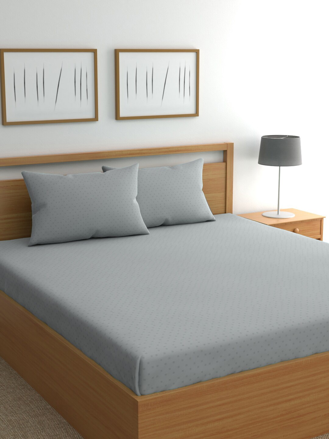 

BLUE DAHLIA Grey Geometric 300 TC Queen Bedsheet with 2 Pillow Covers