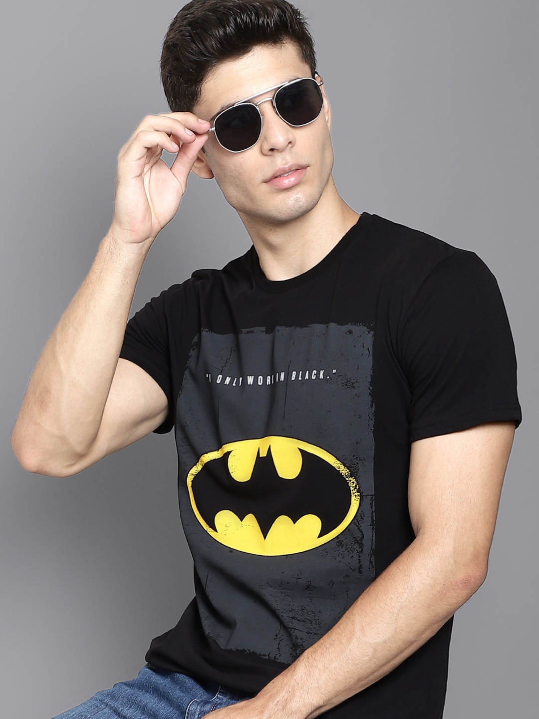 

Free Authority Men Black Batman Printed Pure Cotton T-shirt