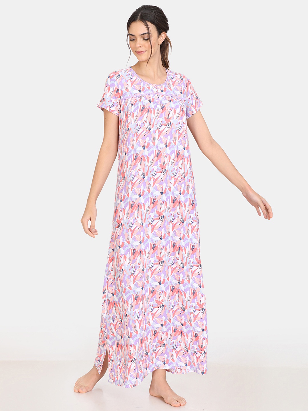 

Zivame Purple Printed Maxi Nightdress