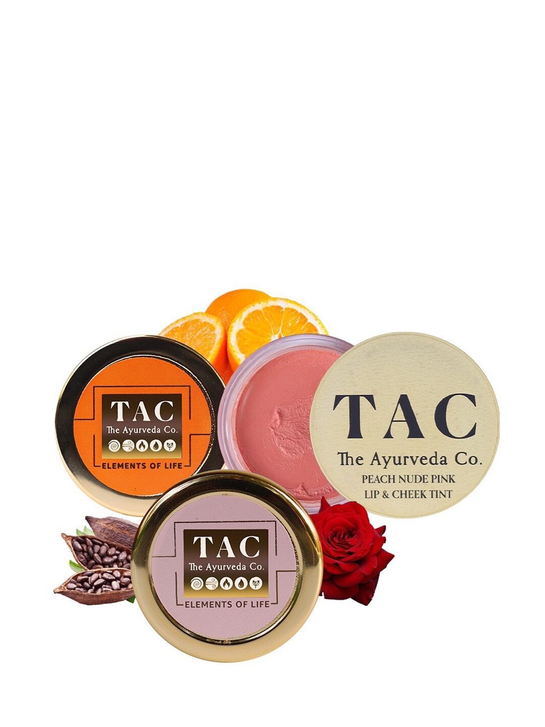 

TAC - The Ayurveda Co. Peach Lip And Cheek Tint, Rose Petal Lip Balm & Vitamin C, E Scrub