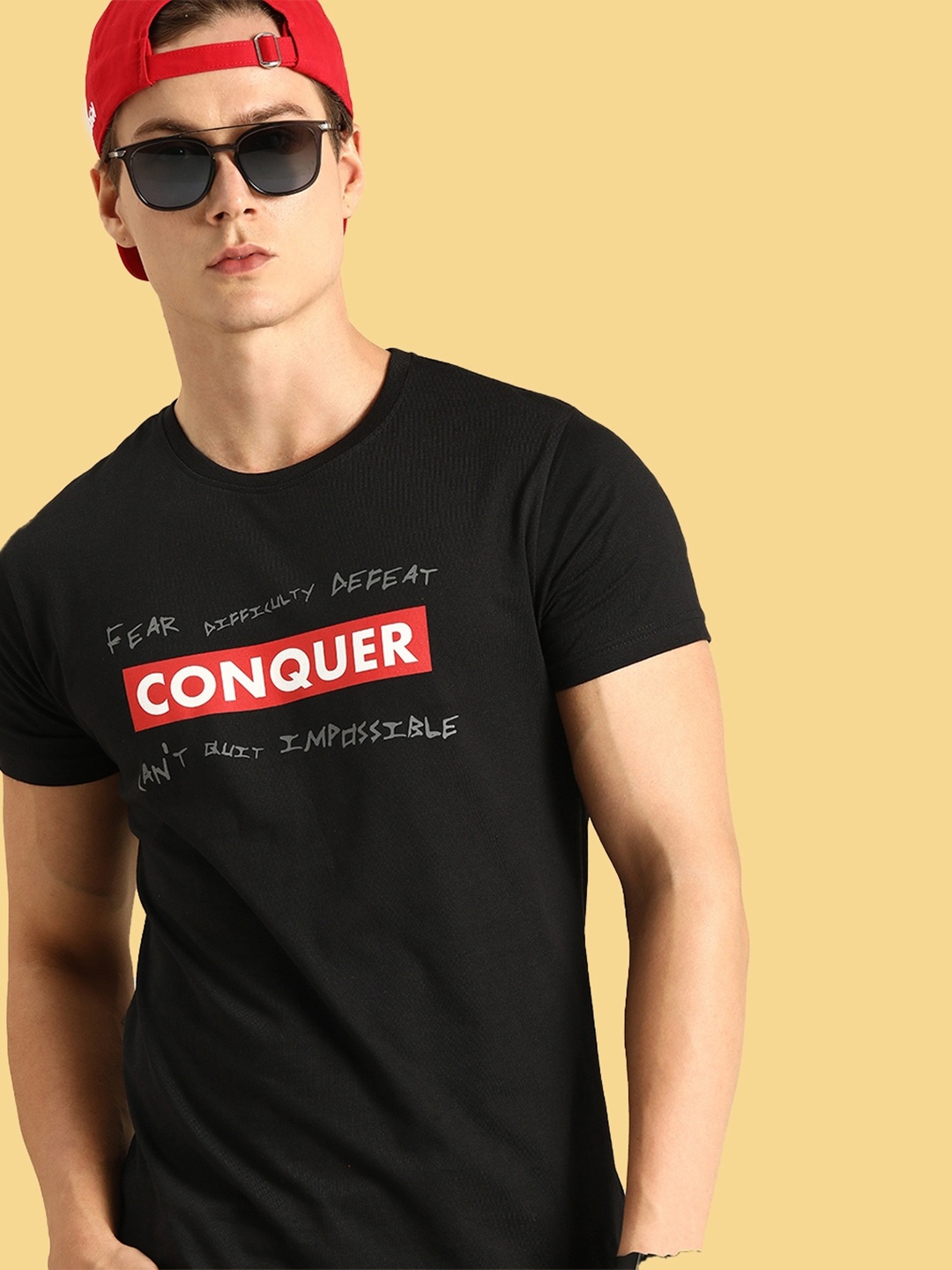 

Bewakoof Men Black & Red Typography Printed Cotton T-shirt