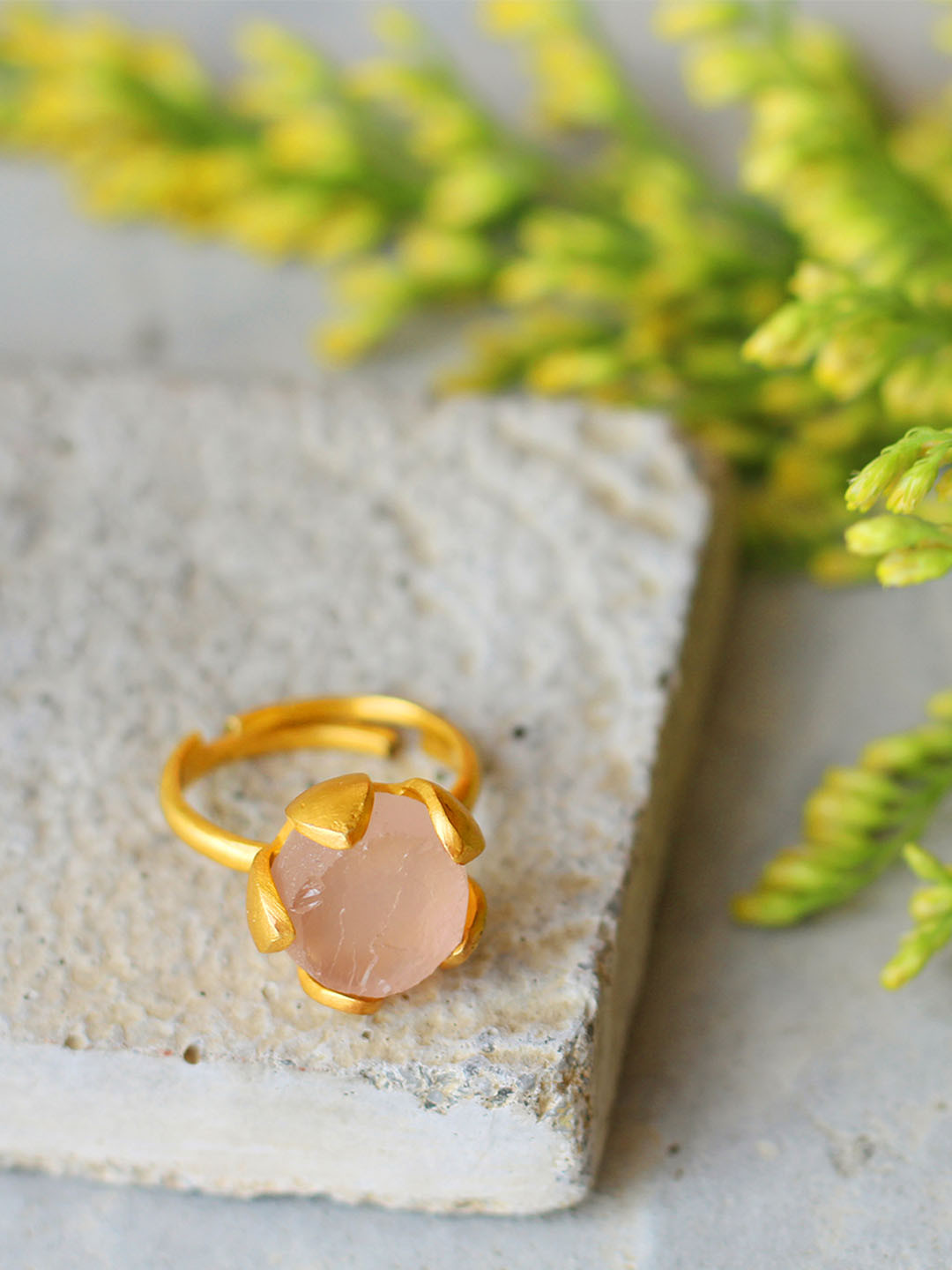 

Amaltaas Gold-Plated Pink Quartz-Studded Finger Ring