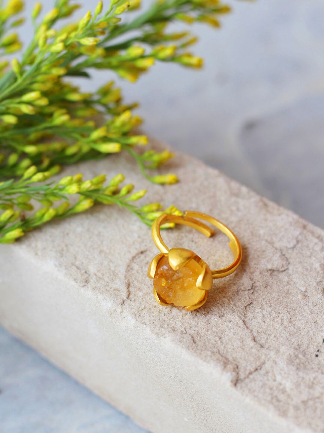 

Amaltaas Gold-Plated Yellow Citrine-Studded Handcrafted Finger Ring