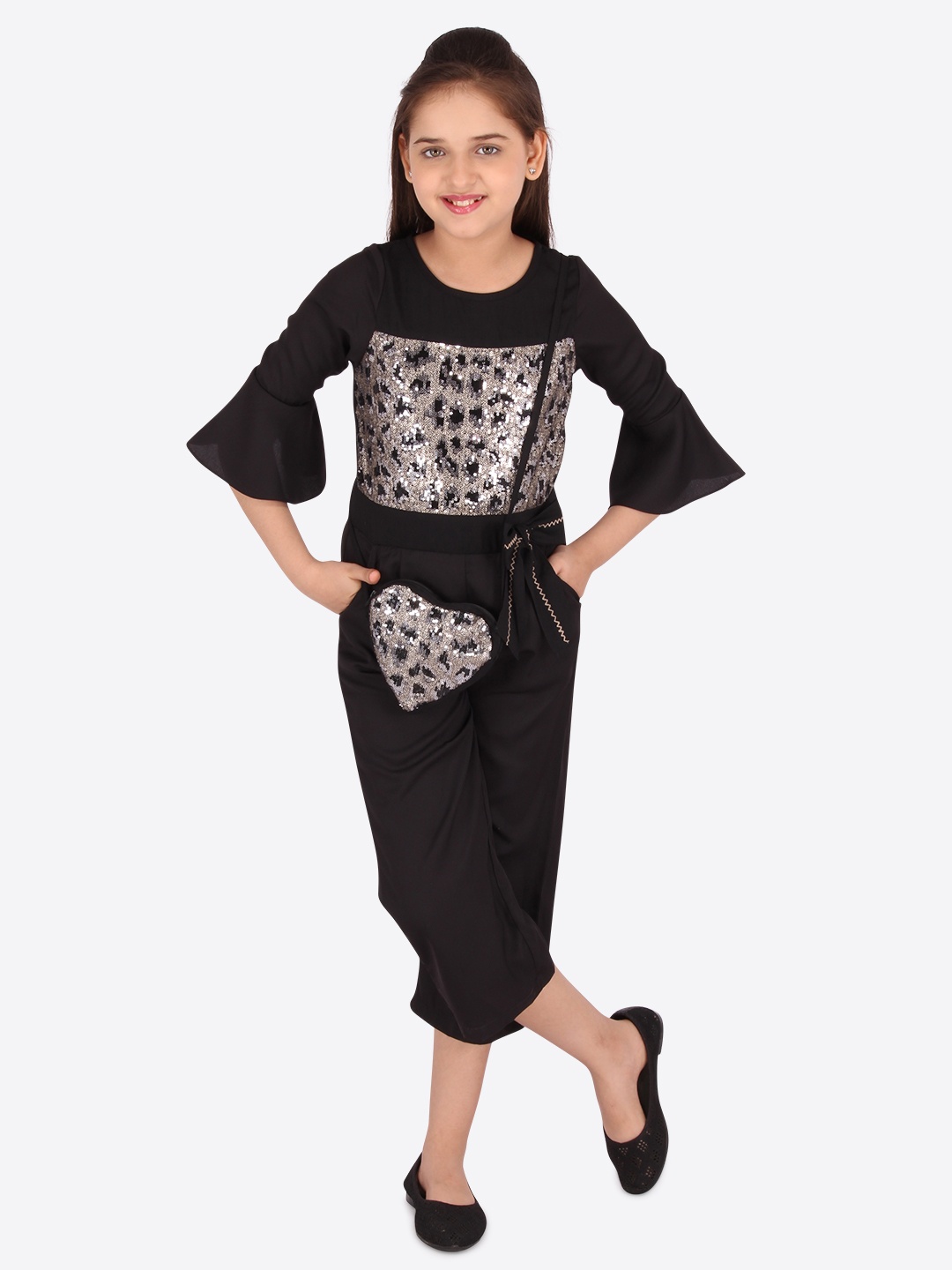 

CUTECUMBER Girls Black & Silver-Toned Jumpsuit