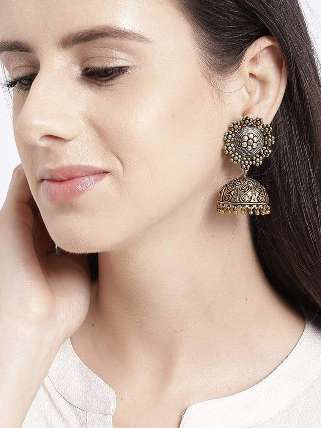 

Rubans Silver Contemporary Jhumkas Earrings