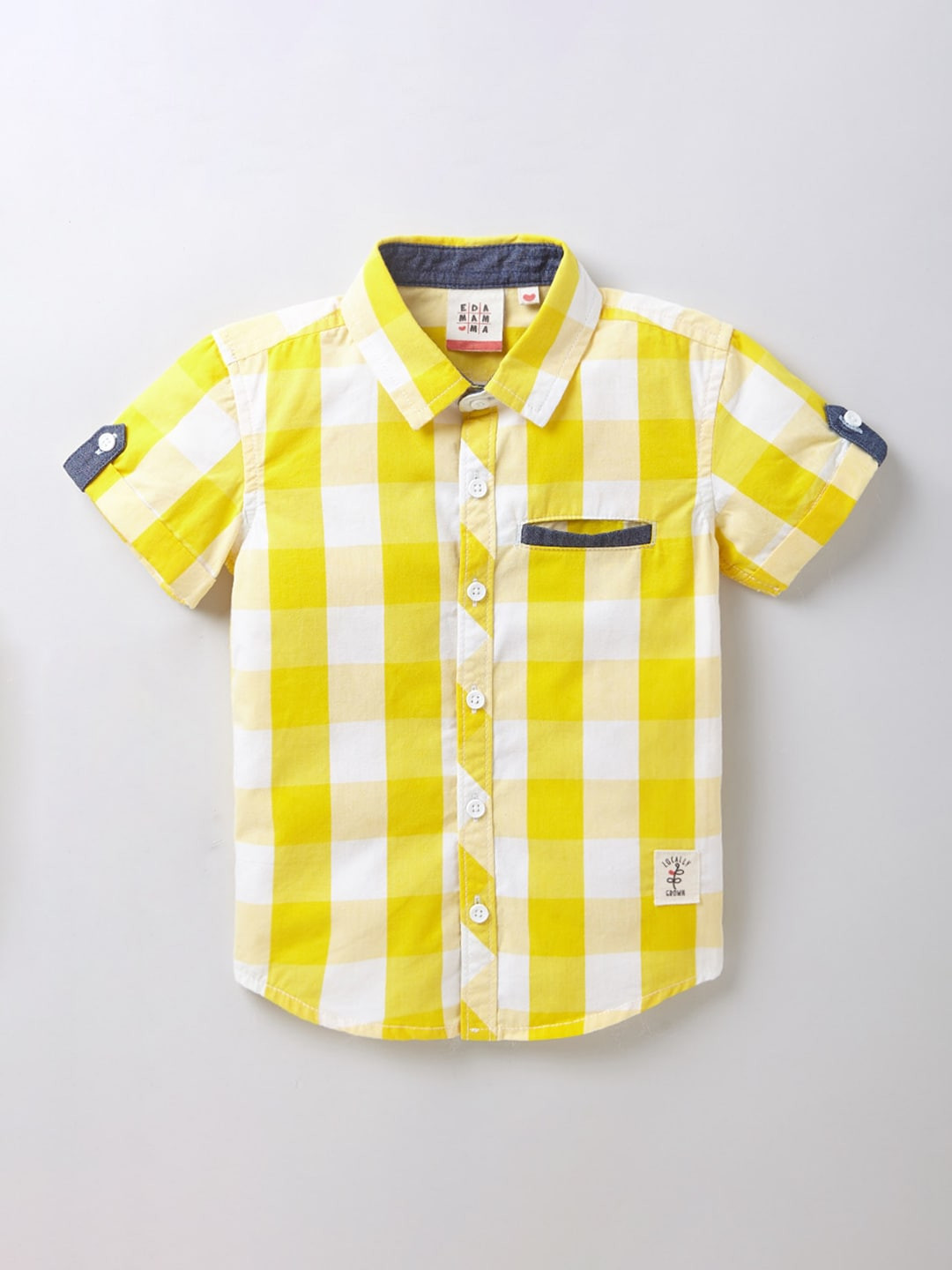 

Ed-a-Mamma Boys Yellow Gingham Checks Checked Casual Sustainable Shirt