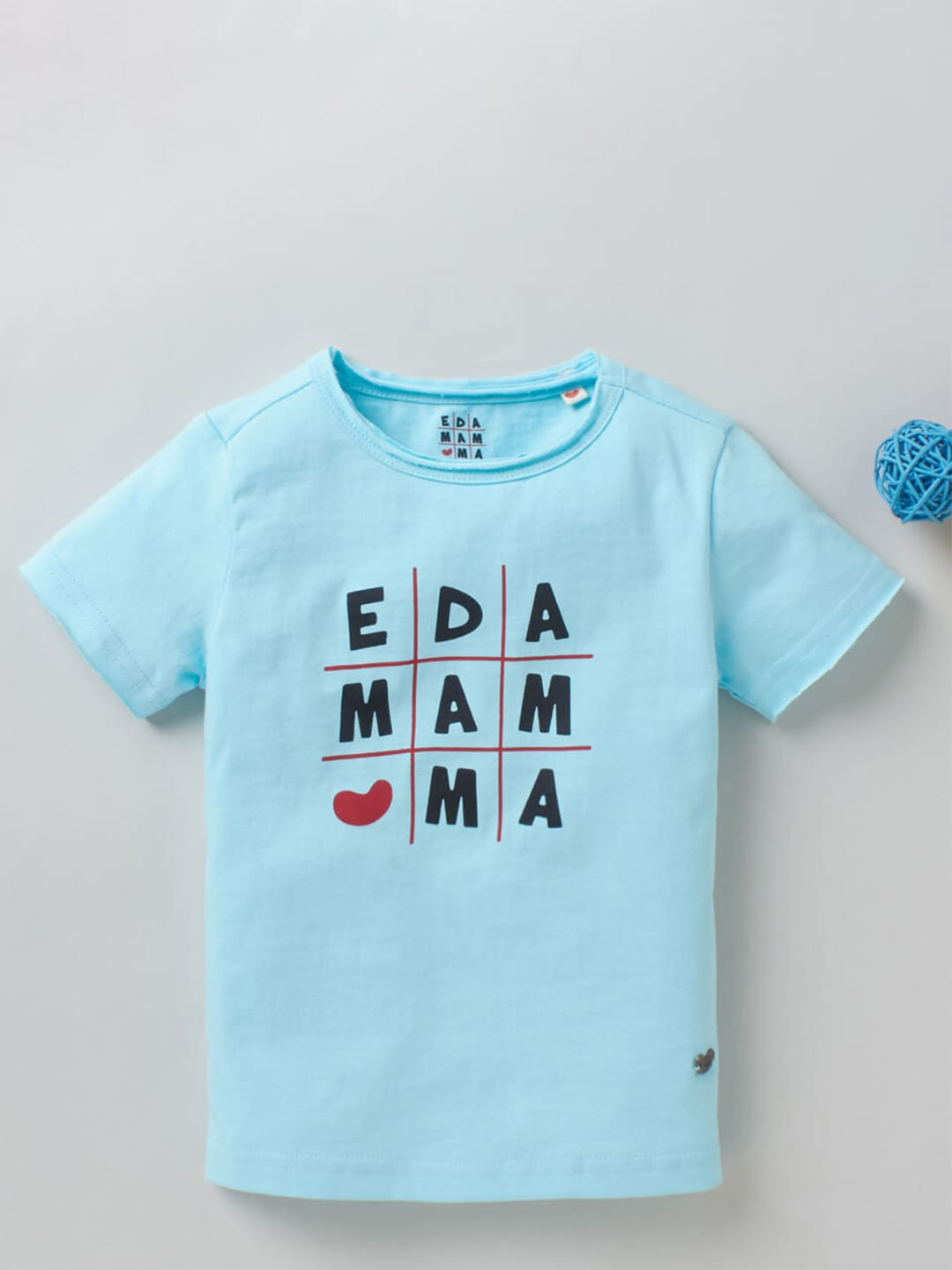

Ed-a-Mamma Unisex Kids Blue Typography Printed Applique Sustainable T-shirt
