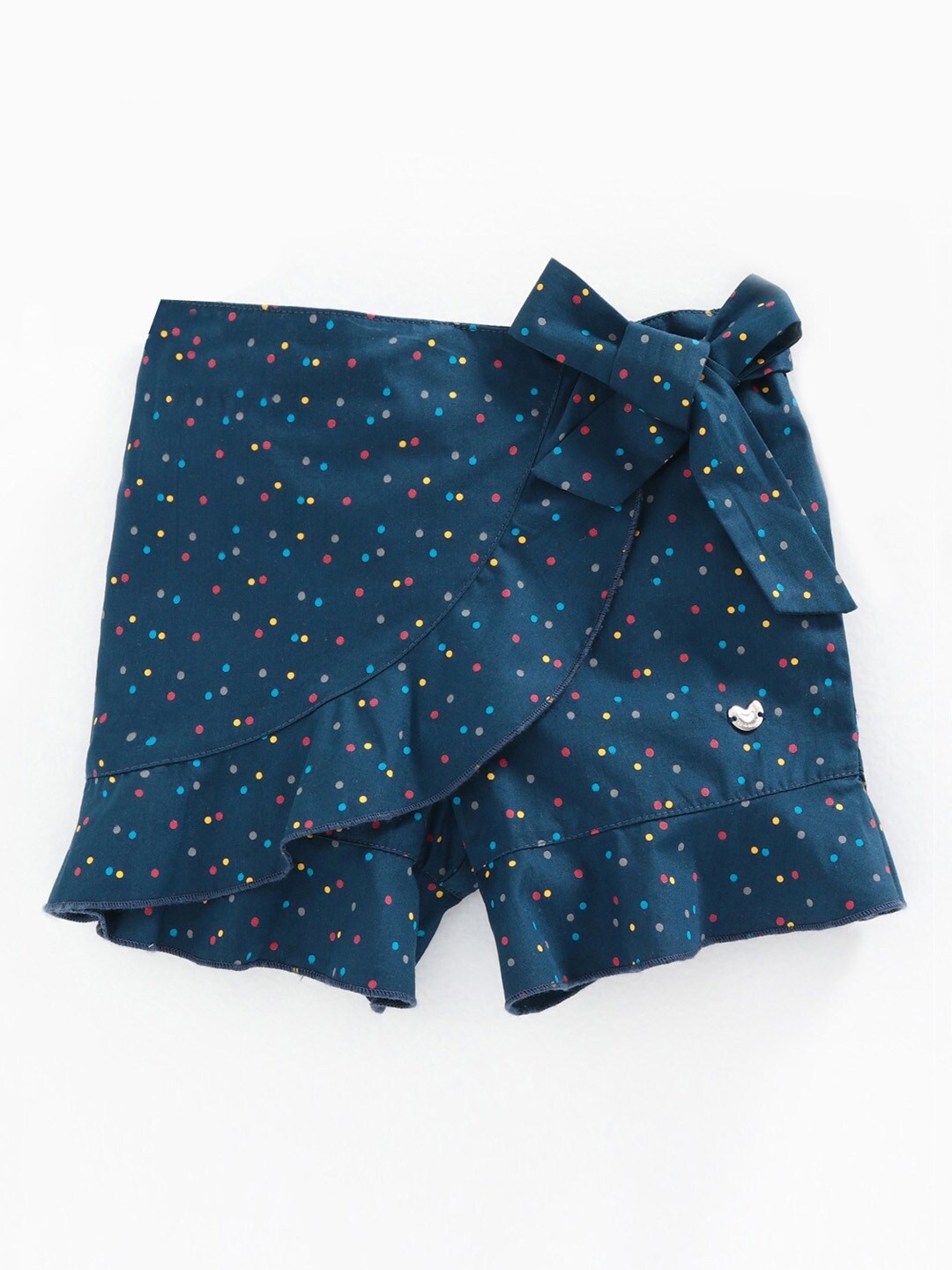 

Ed-a-Mamma Girls Navy Blue & Pink Polka Dot Printed Mini Sustainable Skort