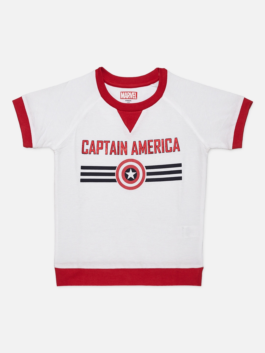 

Kids Ville Boys White Red Captain America Printed Cotton Pure Cotton T-shirt