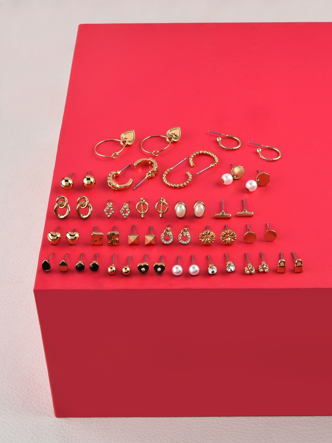 

AMI Gold-Toned Set of 25 Contemporary Stud Drop & Semi-Hoops Earrings