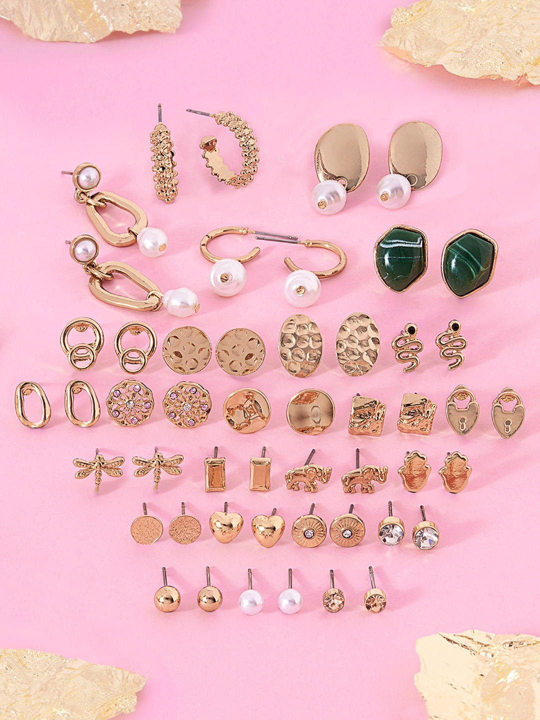 

AMI Set Of 25 Gold-Toned Contemporary Stud Drop & Semi-Hoops Earrings