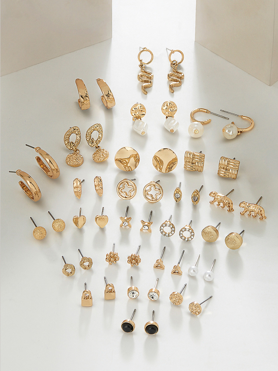 

AMI Gold-Toned Set Of 25 Contemporary Studs Drop & Semi-Hoops Earrings