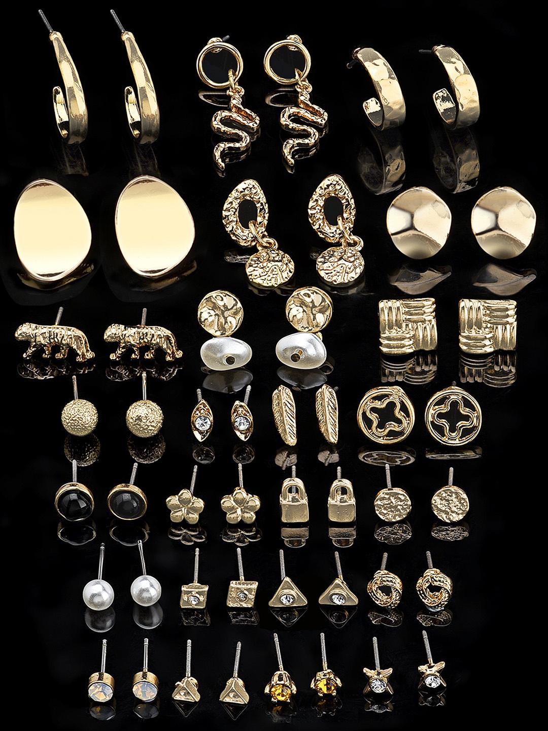 

AMI Set of 25 Gold-Toned Contemporary Studs Drop & Semi-Hoops Earrings